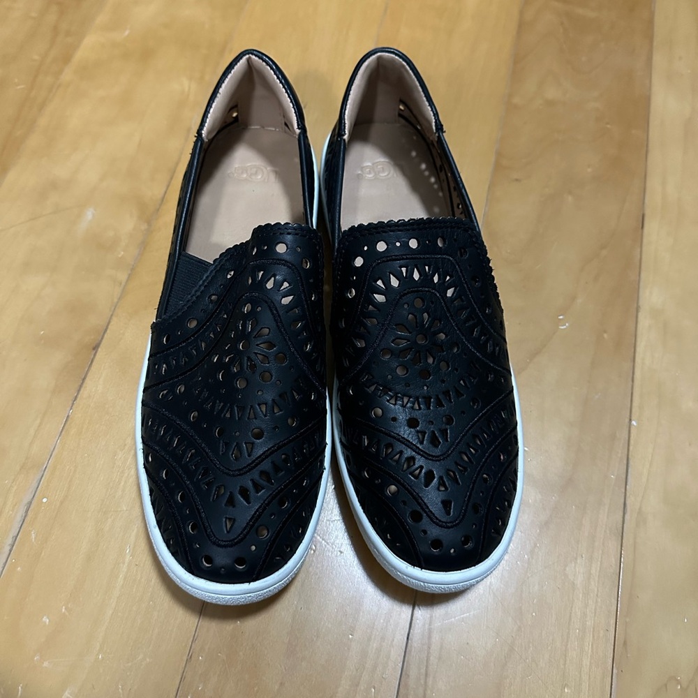 Brand New UGG black leather slip-ons